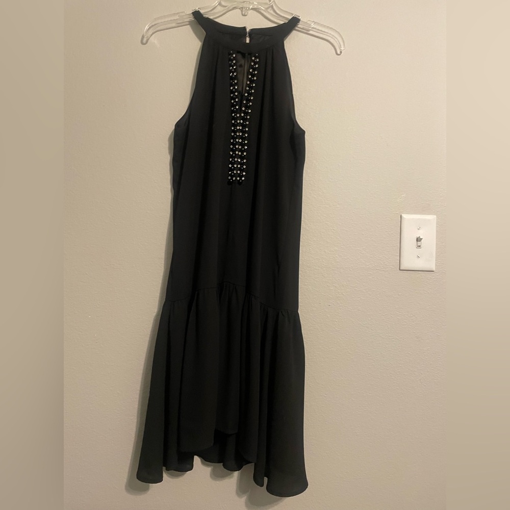 Elegant Black Halter Dress with Stud Accents